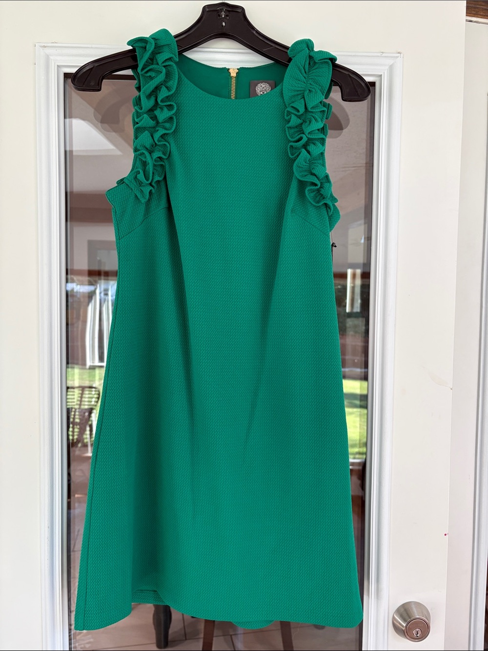Vince Camuto Emerald Green Ruffle Shoulder Mini Dress